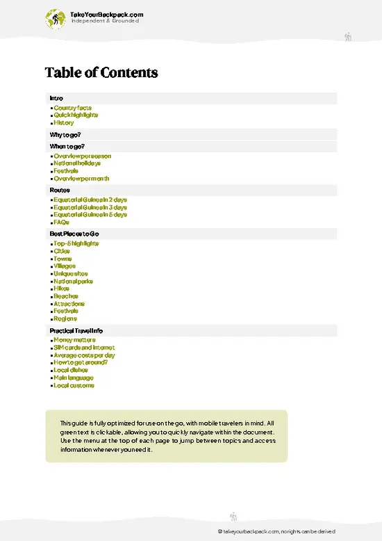 example page 2 from our offline Travel Guide for Equatorial Guinea